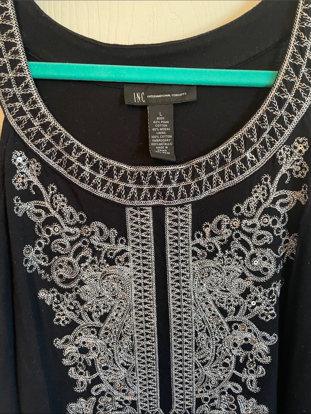 INC International Concepts Black Dress with Silver Embroidery
